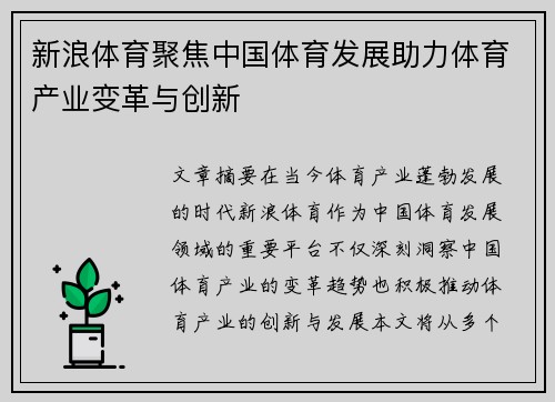 新浪体育聚焦中国体育发展助力体育产业变革与创新
